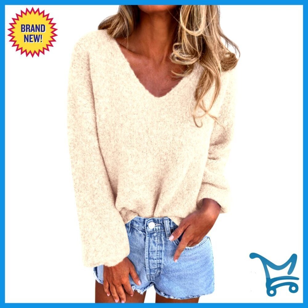 Oversized V Neck Pullover Sweater Cozy Knit Long Sleeve Casual Chic
